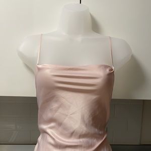 Anastasia Coquette Rose Gold Satin Dress with Open Back and Thigh Slit Size S
